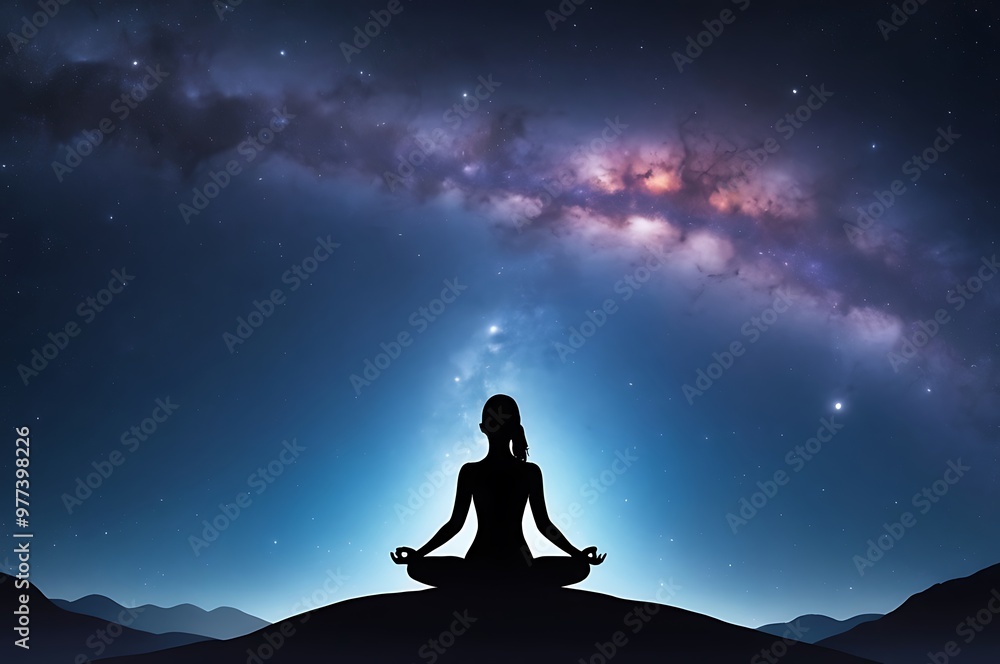 silhouette of a woman performing yoga under the starry night sky silhouette of a woman performing yoga under the starry night sky