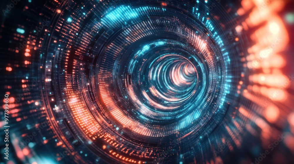 Abstract neon lights into digital technology tunnel. Abstract neon lights into digital technology tunnel.
