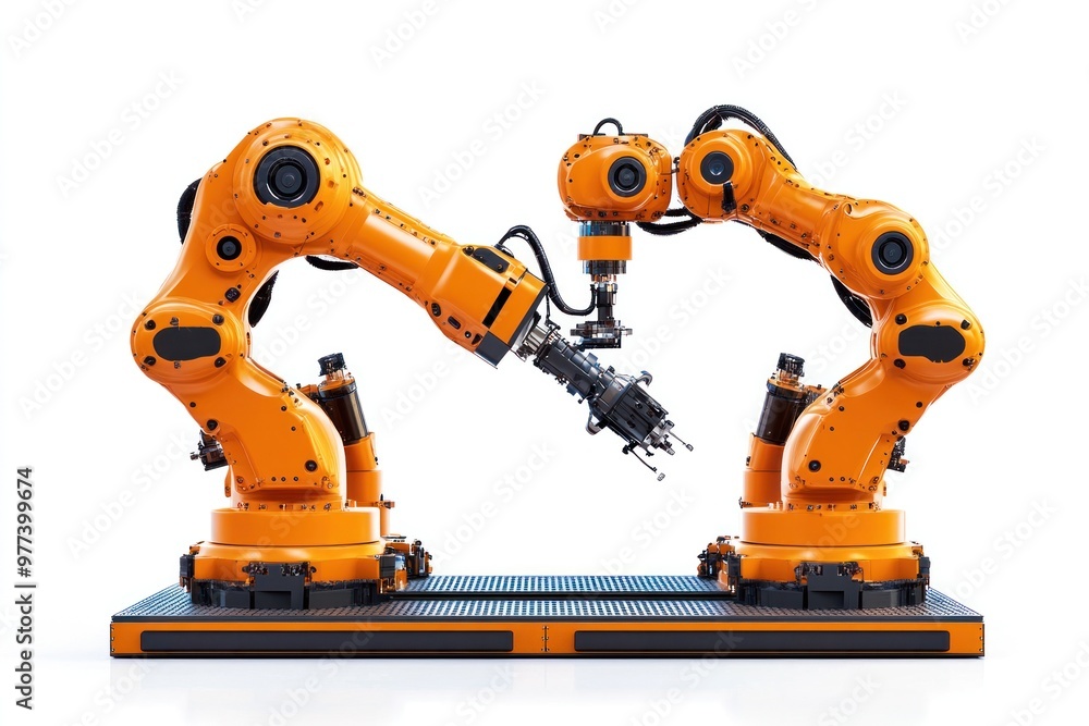 Programming robots for industrial automation, isolated on white background, focusing on collaborative robots and AI integration Programming robots for industrial automation, isolated on white background, focusing on collaborative robots and AI integration