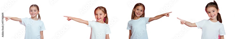 Happy positive girl showing something to the left, isolated over pink background, body language, please look this way. Happy positive girl showing something to the left, isolated over pink background, body language, please look this way.