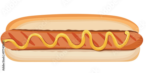 Hot Dog with Grill Sausage, Ketchup and Mustard Illustration Isolated on White Background
