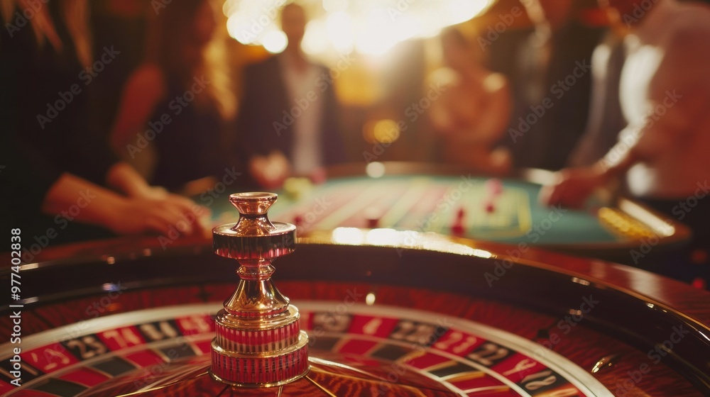 Evening at the casino with friends enjoying roulette in a lively setting Evening at the casino with friends enjoying roulette in a lively setting