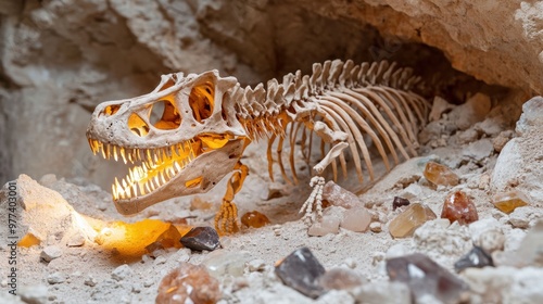 Dinosaur Skeleton Fossil Discovered in Arid Desert Cave Environment