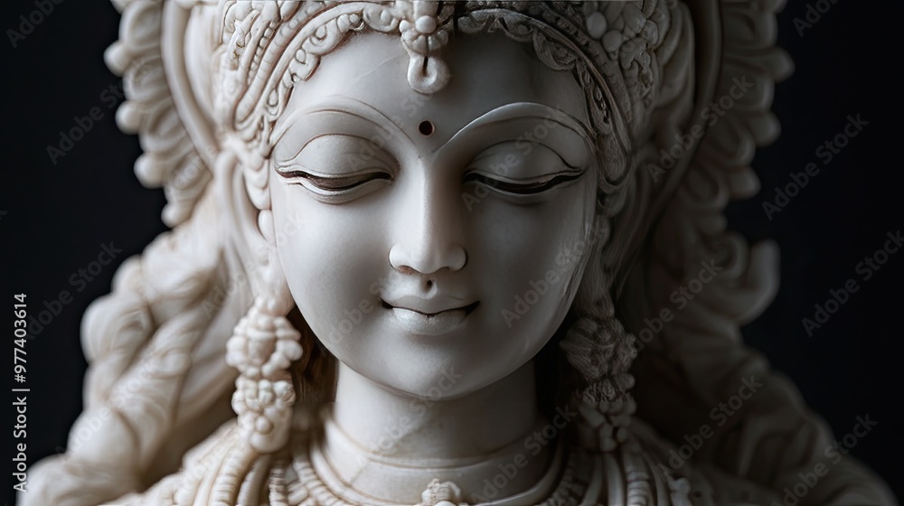 Goddess Lakshmi sculpture made of marble, depicting a serene expression Goddess Lakshmi sculpture made of marble, depicting a serene expression