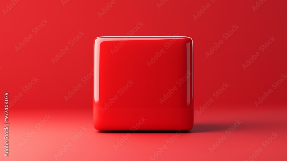 A glossy red plastic box and bottle on a black background, featuring a 3D design with a square icon A glossy red plastic box and bottle on a black background, featuring a 3D design with a square icon