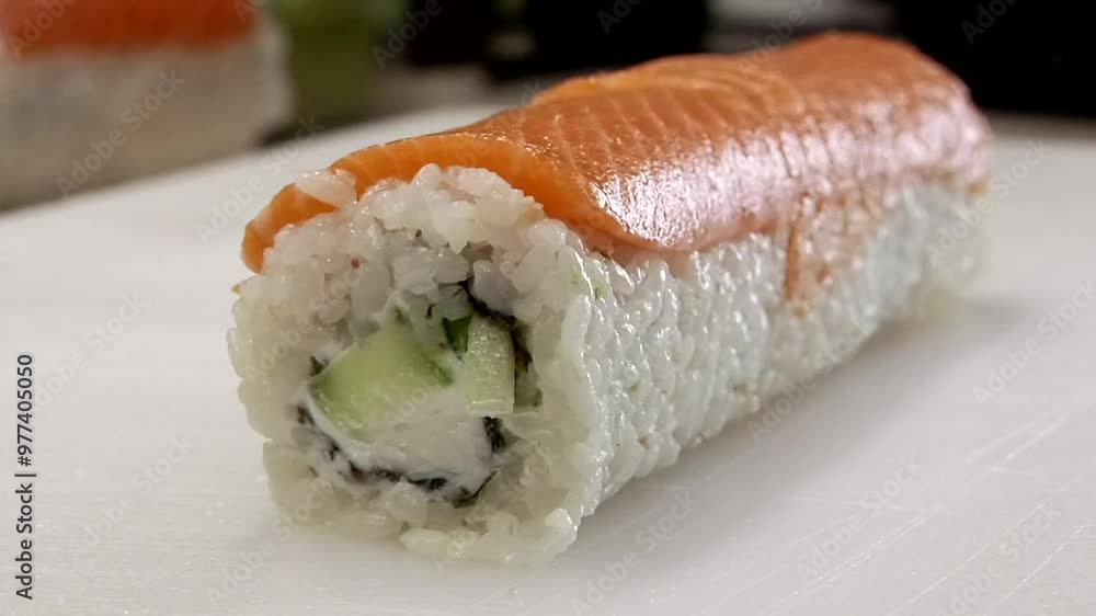 Uncut large sushi close up in video Uncut large sushi close up in video