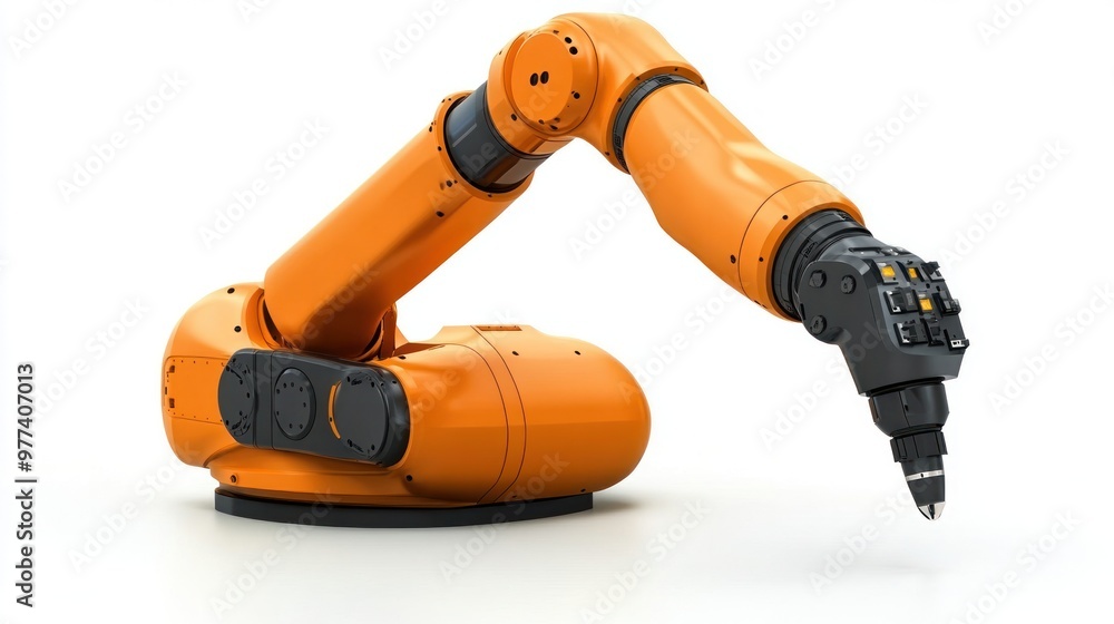Industrial robotic arm with CNC automation, isolated on white background, showcasing advanced robotics and factory integration Industrial robotic arm with CNC automation, isolated on white background, showcasing advanced robotics and factory integration
