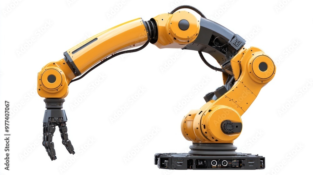 Industrial robotics programming for factory automation, isolated on white background, focusing on robot control and AI Industrial robotics programming for factory automation, isolated on white background, focusing on robot control and AI