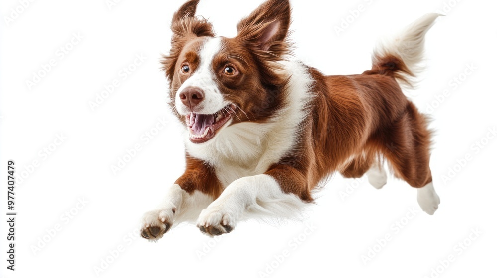 Playful dog in motion, isolated on white background, representing dog agility and outdoor fun Playful dog in motion, isolated on white background, representing dog agility and outdoor fun