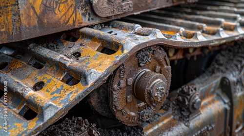 Closeup of a Rusty Bulldozer Track