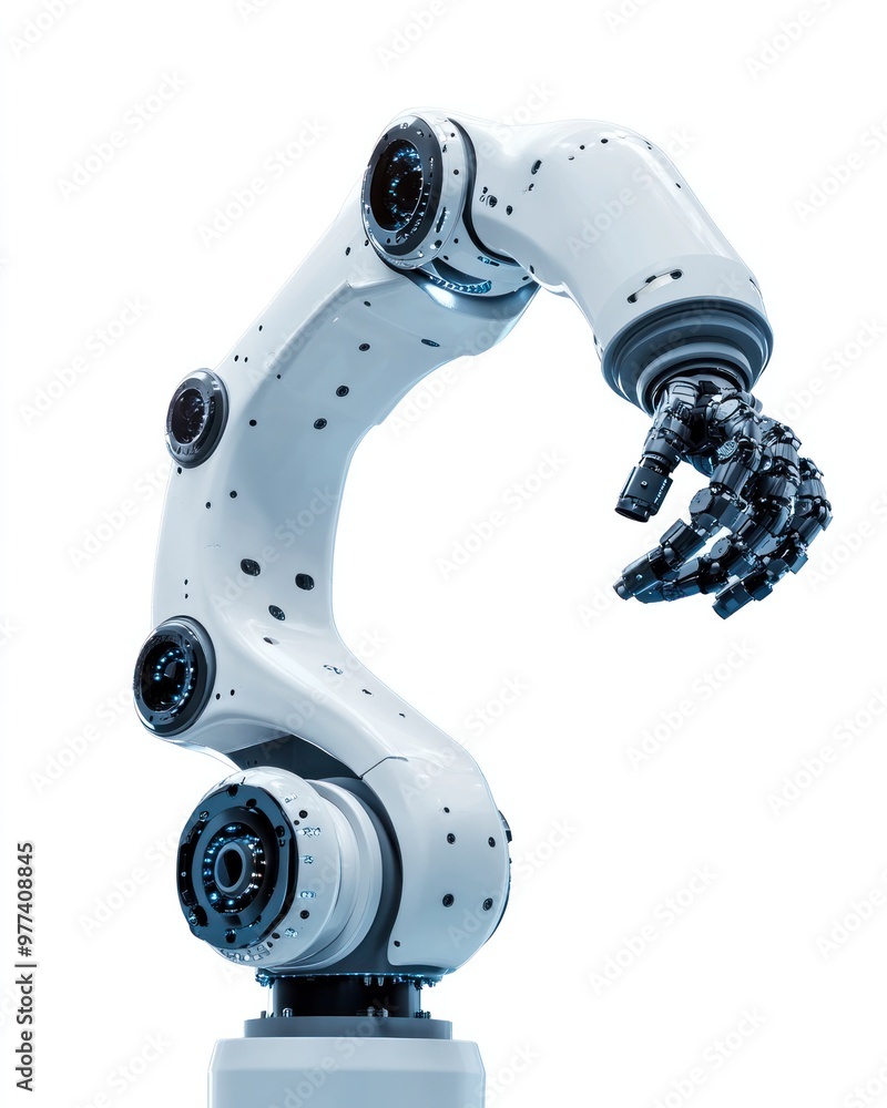 Programming robots for industrial automation, isolated on white background, focusing on collaborative robots and AI integration Programming robots for industrial automation, isolated on white background, focusing on collaborative robots and AI integration