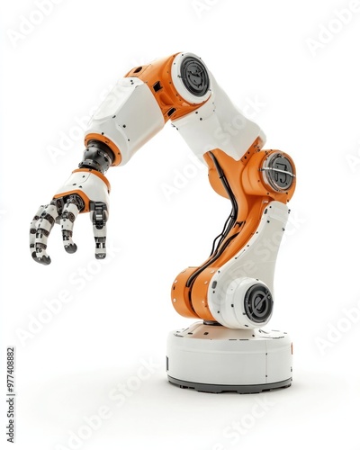 Programming robots for industrial automation, isolated on white background, focusing on collaborative robots and AI integration