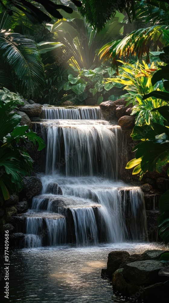 Cascading Waterfall Surrounded by Vivid Tropical Foliage Cascading Waterfall Surrounded by Vivid Tropical Foliage