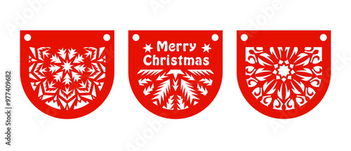 Christmas garland flags with cut out pattern and Merry Christmas inscription