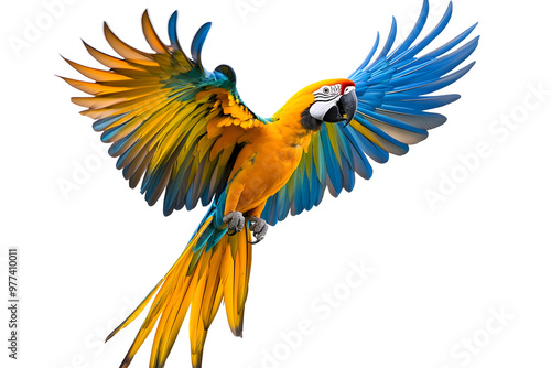 Scarlet macaw parrot flying isolated white background isolated 