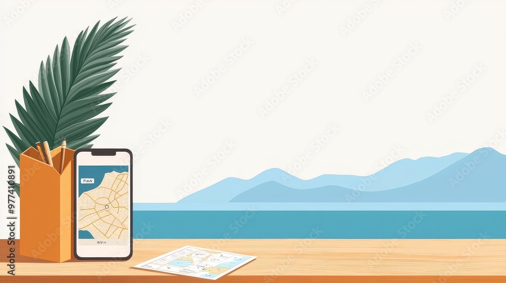 Obraz premium Organizing travel plans with a smartphone on a wooden desk