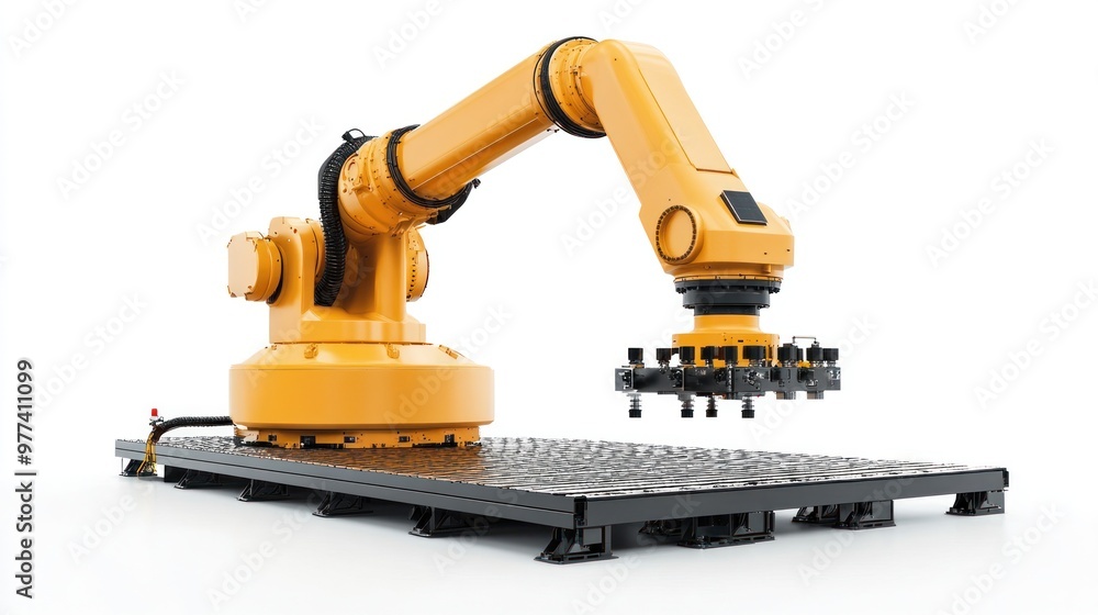 Fototapeta premium Robotic process control in factory settings, isolated on white background, highlighting automation and software integration