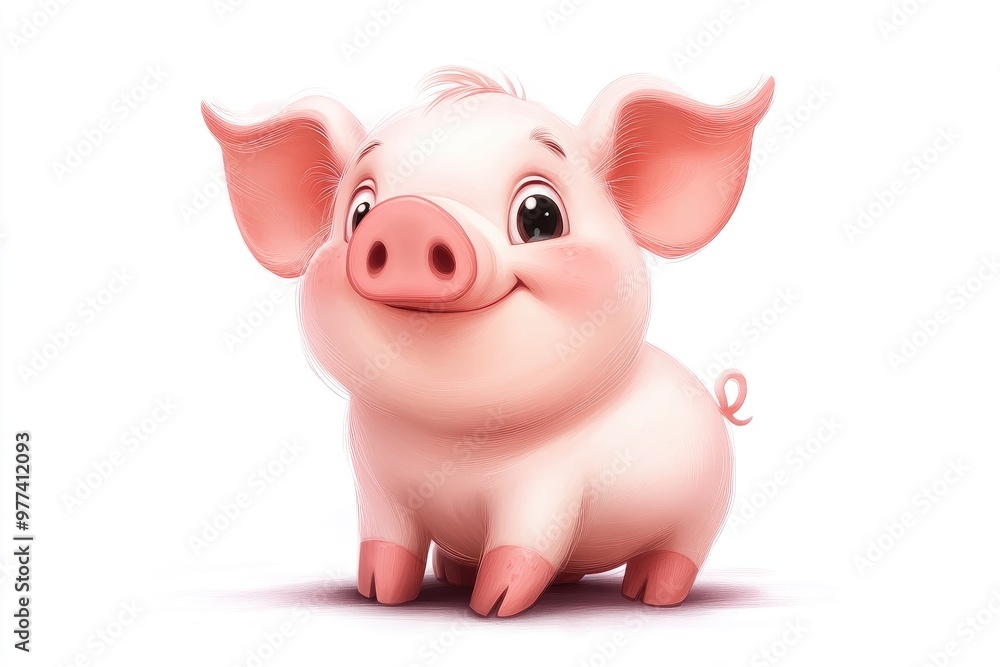 Cute pink piglet standing and smiling on white background Cute pink piglet standing and smiling on white background