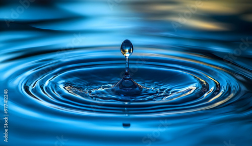 Wallpaper Mural A vibrant close-up of a water droplet creating ripples, showcasing the beauty and tranquility of nature's fluid dynamics. Torontodigital.ca