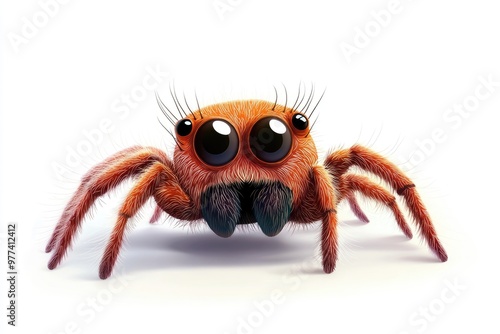 Cute cartoon spider standing on white background photo