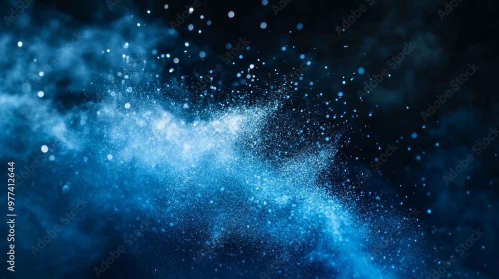 Obraz premium neon blue fluorescent dust flying in the air. Abstract mystical banner. State of mind. 
