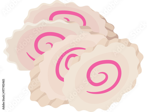 Narutomaki or Steamed Fish Cake Slices Illustration Isolated on White Background