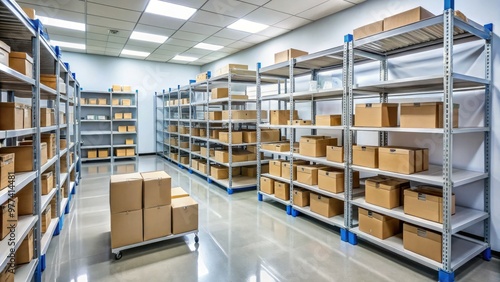 A nearly empty hospital storage room with sparse shelves and few remaining boxes, indicating a critical shortage of essential medical equipment and supplies. photo