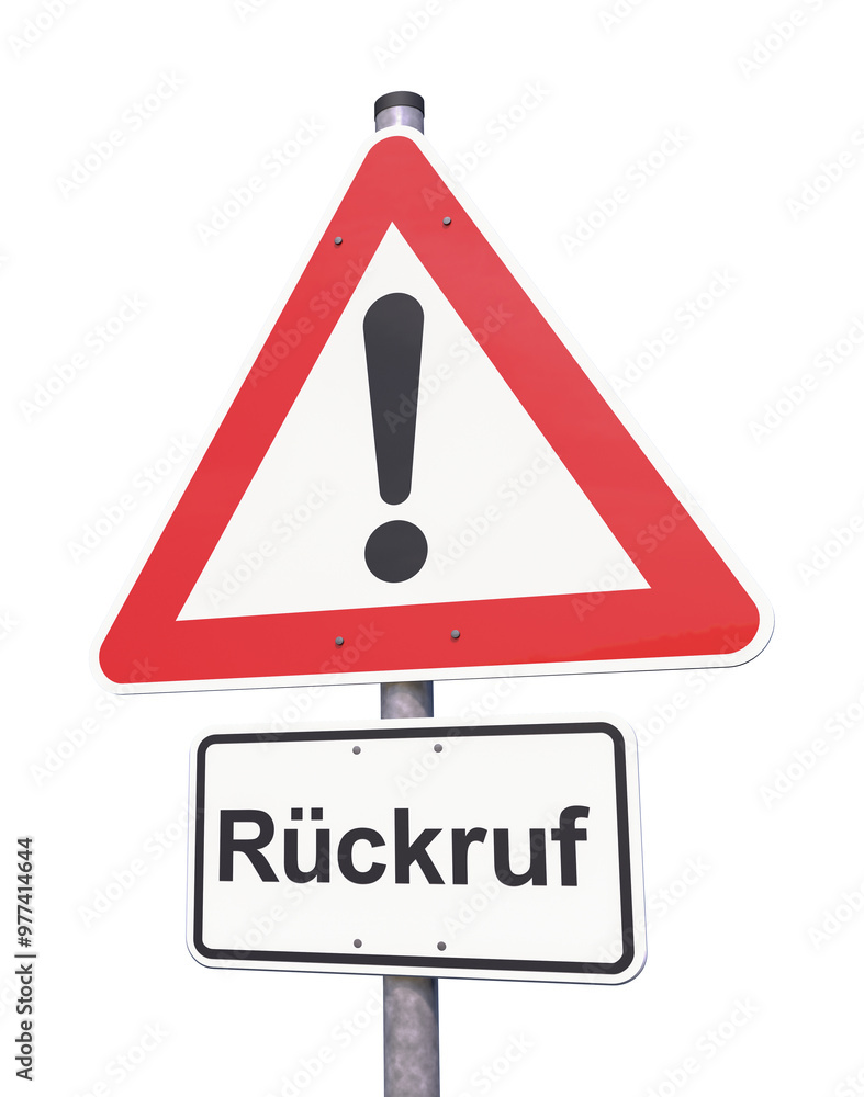 Verkehrsschild - Achtung - Rückruf - Freisteller - Freigestellt Verkehrsschild - Achtung - Rückruf - Freisteller - Freigestellt