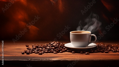 Coffee Cup and Roasted Coffee Beans, Coffee Background.