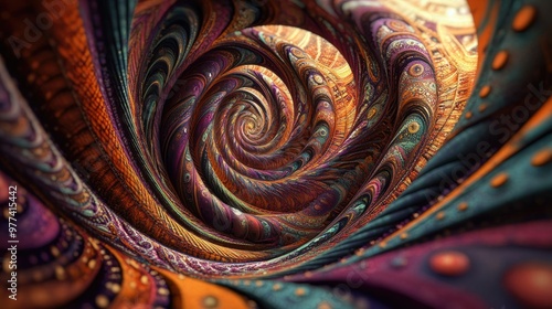 Colorful 3D rendering of Indian-inspired psychedelic patterns with hypnotic swirls and ample space for text.