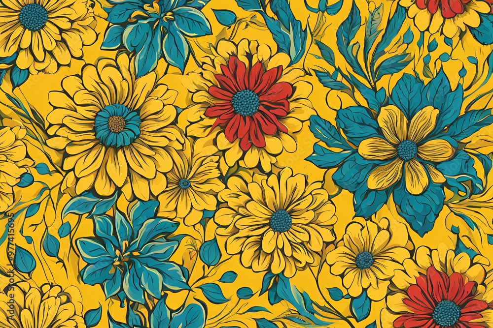 Floral pattern illustration creative flowers on yellow backdrop Floral pattern illustration creative flowers on yellow backdrop