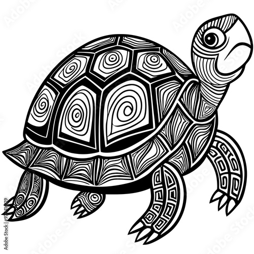 Turtle with a patterned shell and wise eyes, moving slowly vector vector