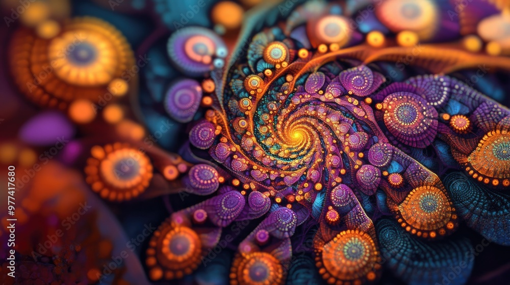Trippy 3D fractal of an Indian-inspired mandala, with vibrant colors and space for copy Trippy 3D fractal of an Indian-inspired mandala, with vibrant colors and space for copy