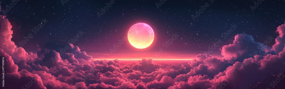 Celestial crystal moon glowing in the night sky Celestial crystal moon glowing in the night sky