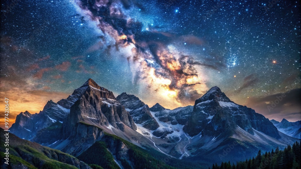 A serene night sky filled with twinkling stars shines brightly above a subtle grey rocky mountain range, evoking a sense of celestial wonder and peacefulness. A serene night sky filled with twinkling stars shines brightly above a subtle grey rocky mountain range, evoking a sense of celestial wonder and peacefulness.