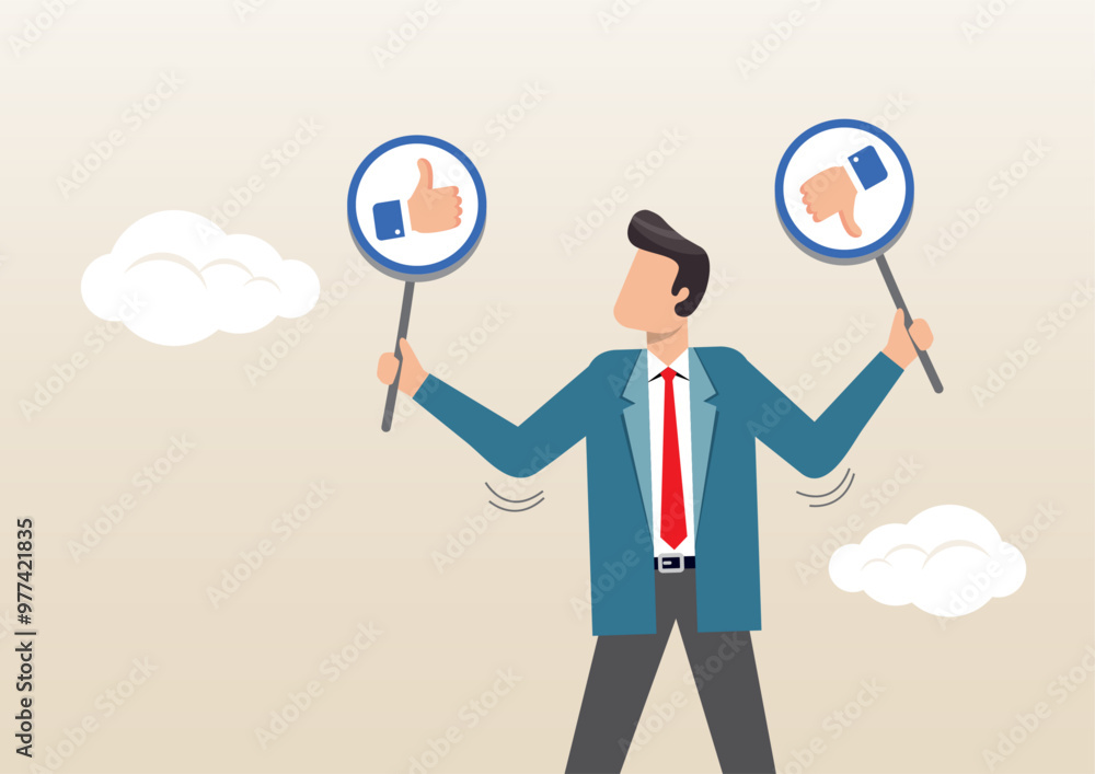 smart businessman holding waring thumb up and thumb down sign smart businessman holding waring thumb up and thumb down sign
