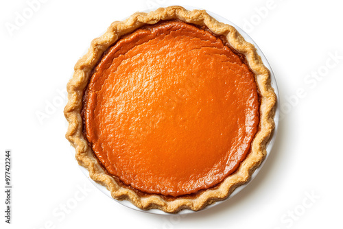 Pumpkin pie top view isolated on white background