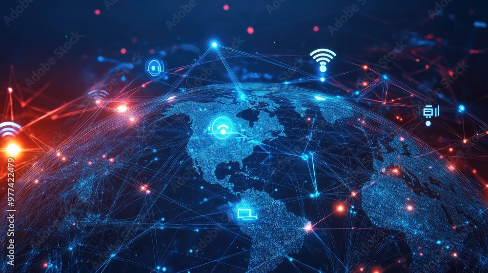 Obraz premium globes with network, WiFi,internet icons 