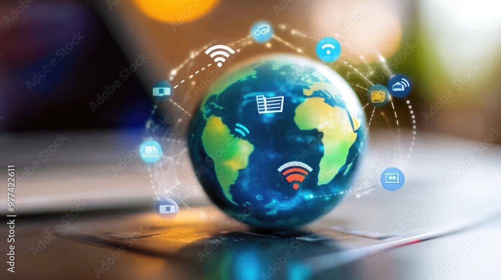 globes with network, WiFi,internet icons globes with network, WiFi,internet icons