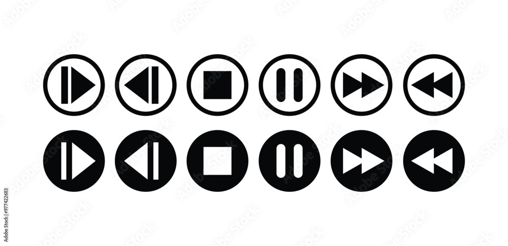 set of media player button icon symbol sign vector design black white color simple flat illustration set of media player button icon symbol sign vector design black white color simple flat illustration