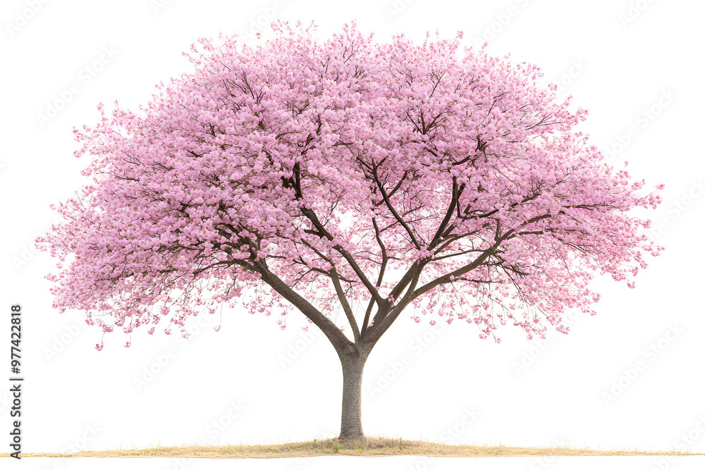 Sakura tree with pink blossoms stands alone against a white background Sakura tree with pink blossoms stands alone against a white background