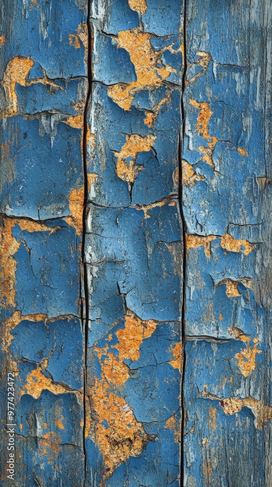 Weathered blue wooden planks with peeling paint expose rustic charm in detailed texture Weathered blue wooden planks with peeling paint expose rustic charm in detailed texture