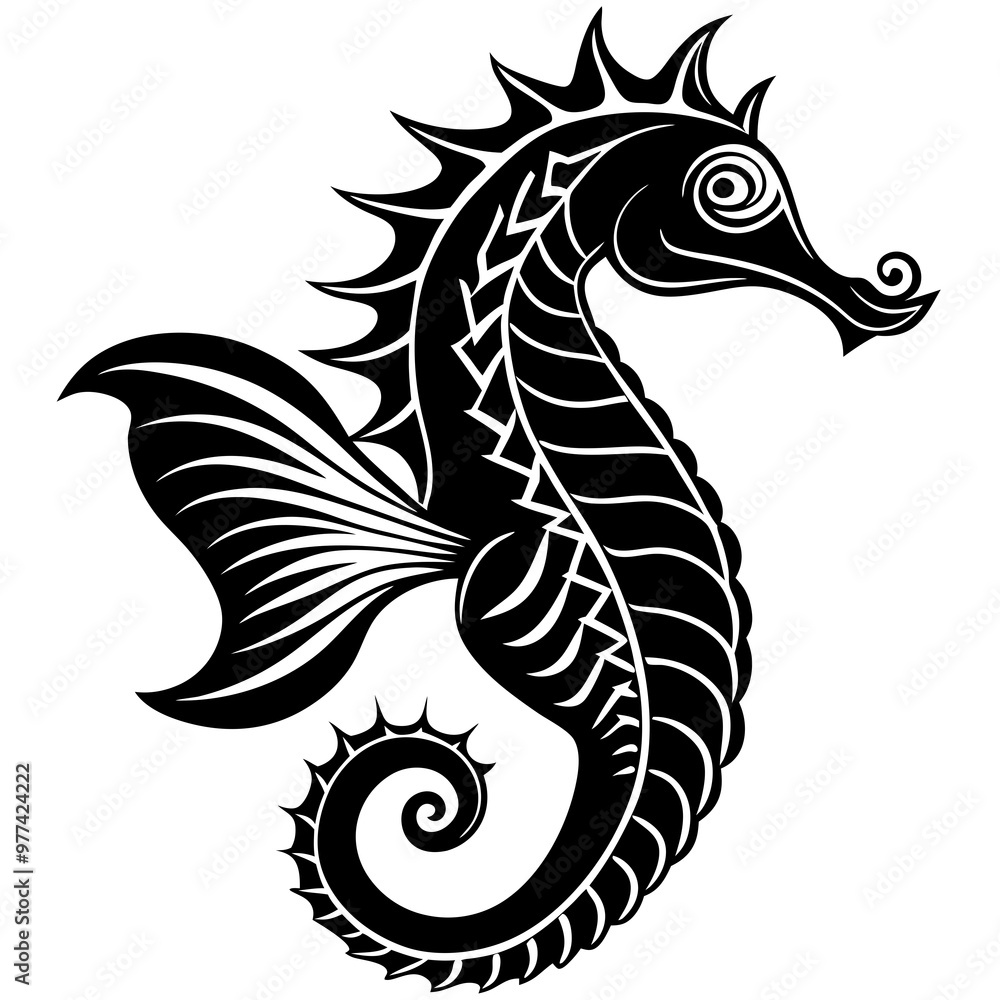 Seahorse with flowing tail and delicate fins, with intricate details vector Seahorse with flowing tail and delicate fins, with intricate details vector