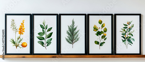 A collection of framed botanical illustrations showcasing diverse plants, perfect for home decor and nature lovers.