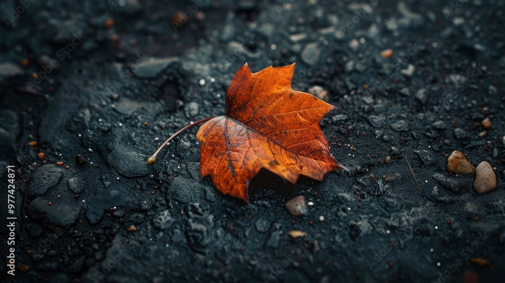 A close-up of a colorful autumn leaf on the ground. A close-up of a colorful autumn leaf on the ground.