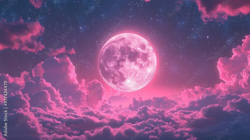 Celestial crystal moon glowing in the night sky Celestial crystal moon glowing in the night sky