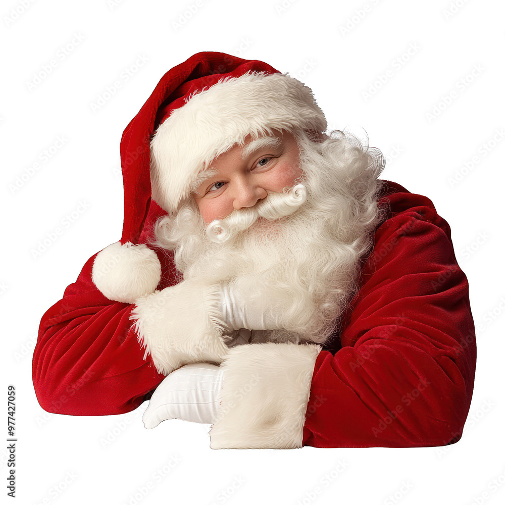 Cheerful Santa Claus with a warm smile, dressed in traditional red attire, perfect for holiday-themed decorations and greetings. transparent background Cheerful Santa Claus with a warm smile, dressed in traditional red attire, perfect for holiday-themed decorations and greetings. transparent background