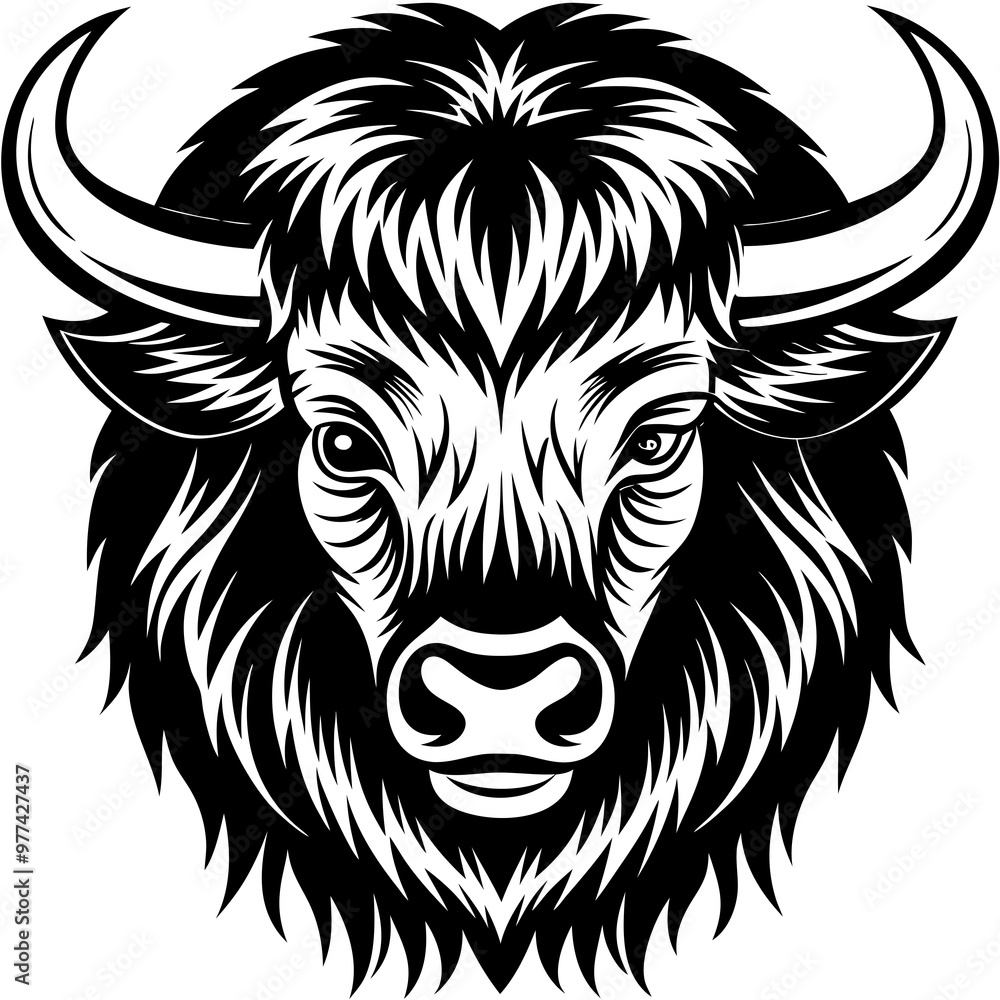 Obraz premium Bison with a large, shaggy head and strong shoulders vector