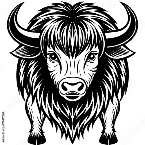 Bison with a large, shaggy head and strong shoulders vector