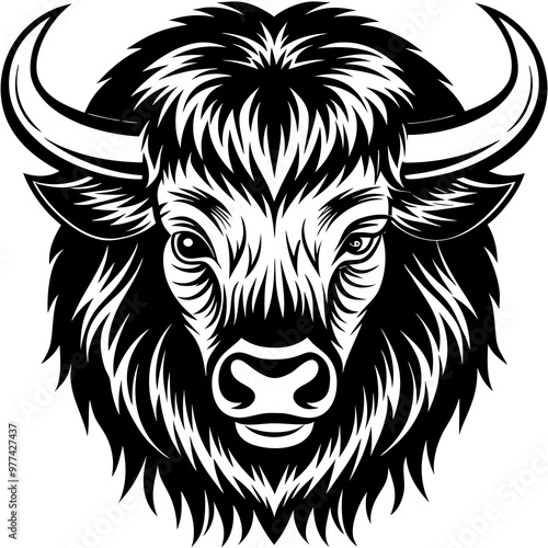 Bison with a large, shaggy head and strong shoulders vector